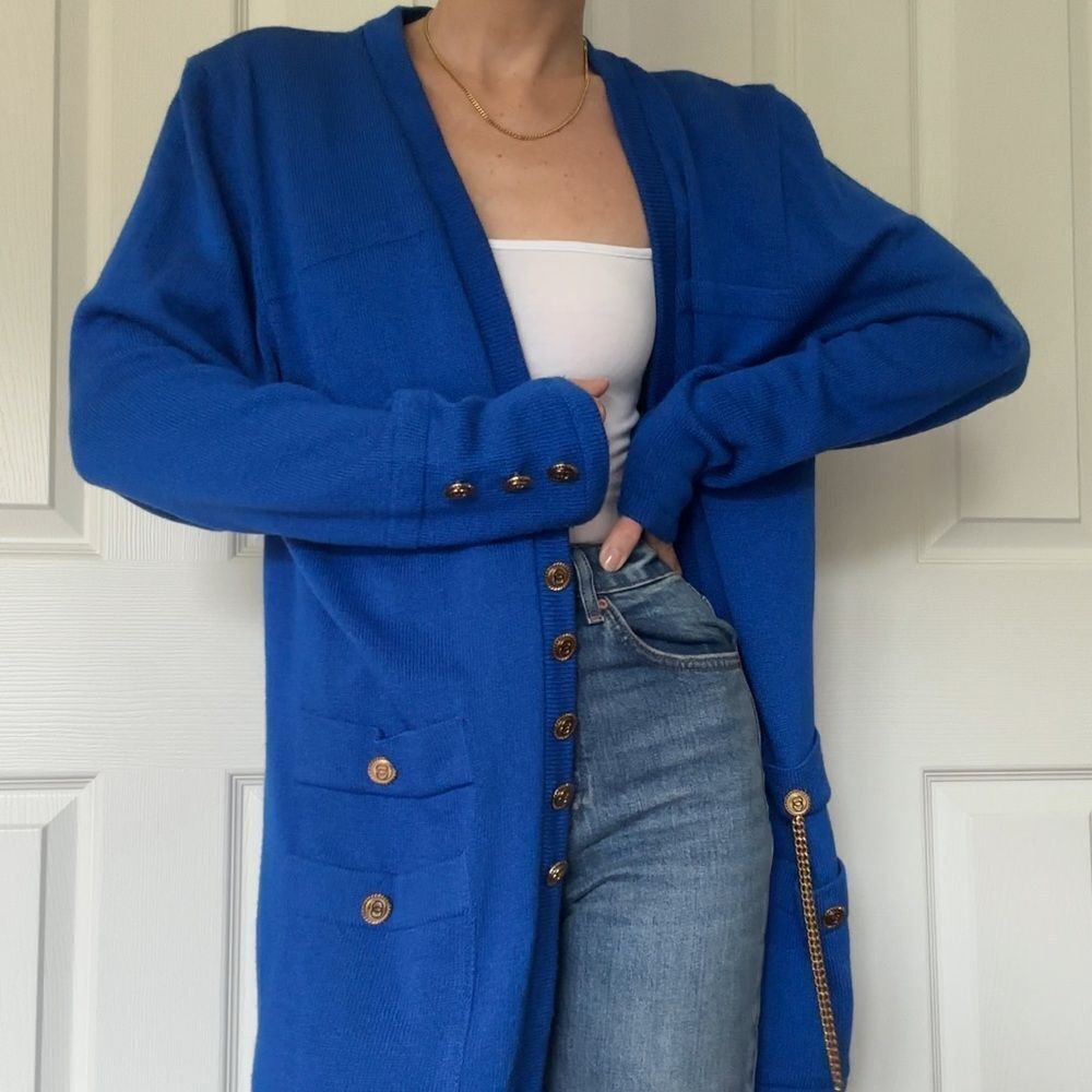 San Remo by Laura Knits Royal Blue Cardigan with Gold Details